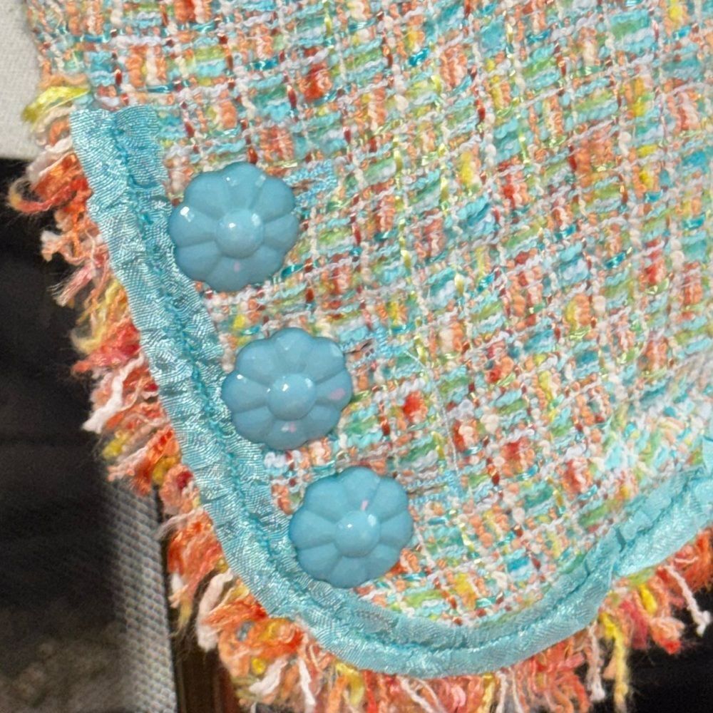 Cynthia Steffe Tweed Fringe Cropped Blazer Teal Orange Multi-Color Jacket NWT S - Picture 9 of 15